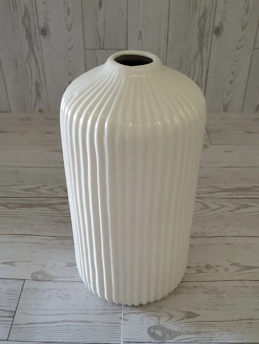 White Ribbed Ceramic Vase